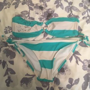 Strapless striped Y2K blue Xhilartion bikini set